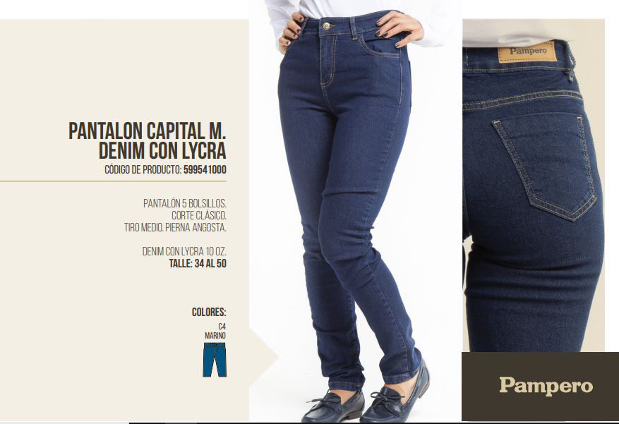 PANTALON CAPITAL MUJER DENIM CON LYCRA PAMPERO