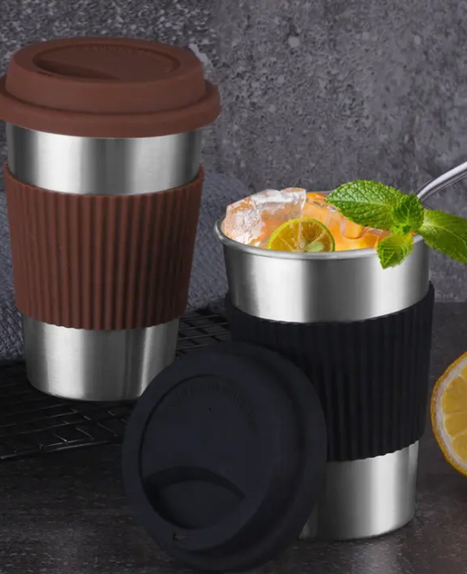 VASO ACERO CON TAPA SILICONA DUGLAS